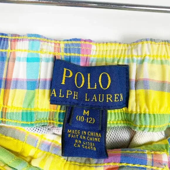 Polo Ralph Laurent Plaid Swim Trunks Preppy Pockets Yellow Plaid Boys Size Med - Picture 6 of 12